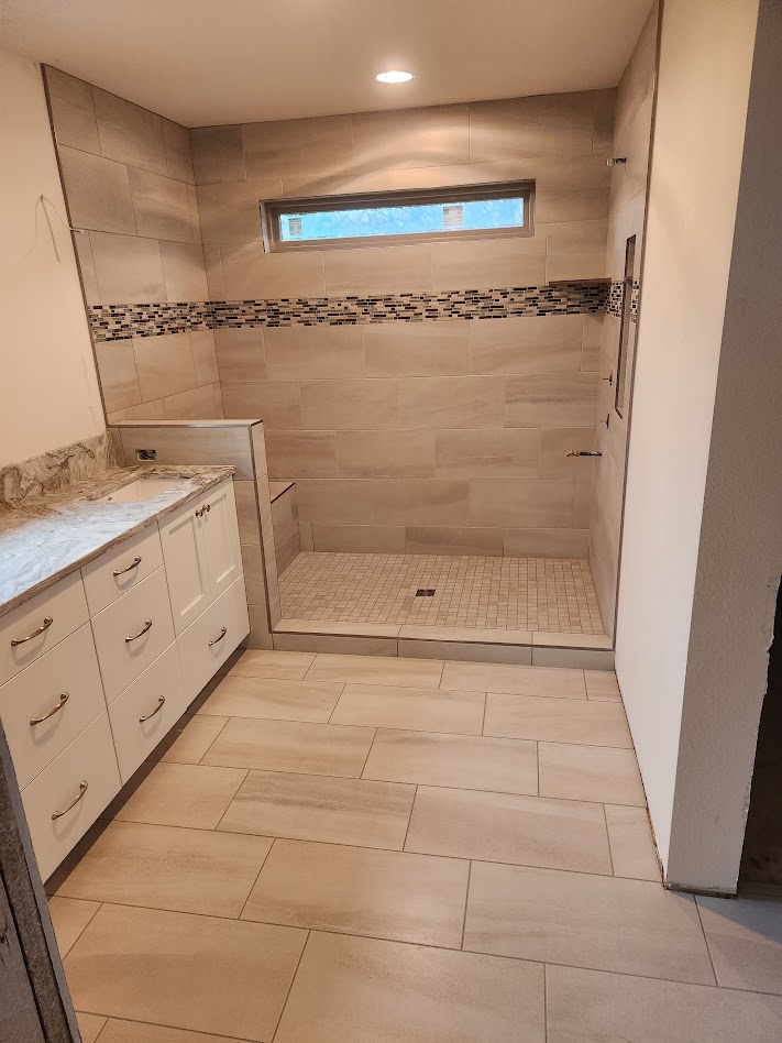 Large format tile floor installation